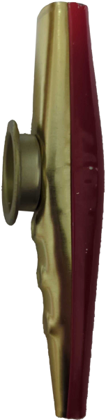 A red and gold metal kazoo