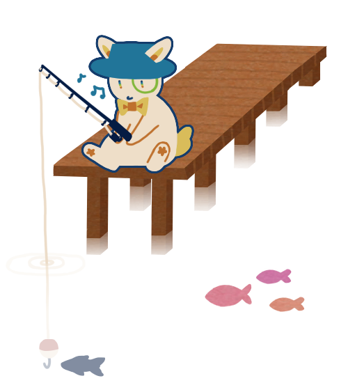 Bunnyguy holding a fishing rod on a dock