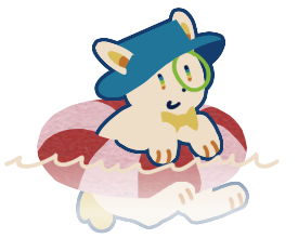 Bunnyguy swimming in a red-and-white life raft